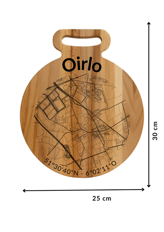 Borrelplank Oirlo Rond - Serveerplank van Beukenhout met Gravure Stadsplattegrond - Oakman Objects