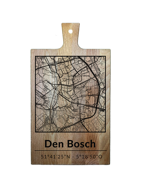 Borrelplank met stadsplattegrond – Stad Den Bosch – handgemaakt cadeau – Vierkant