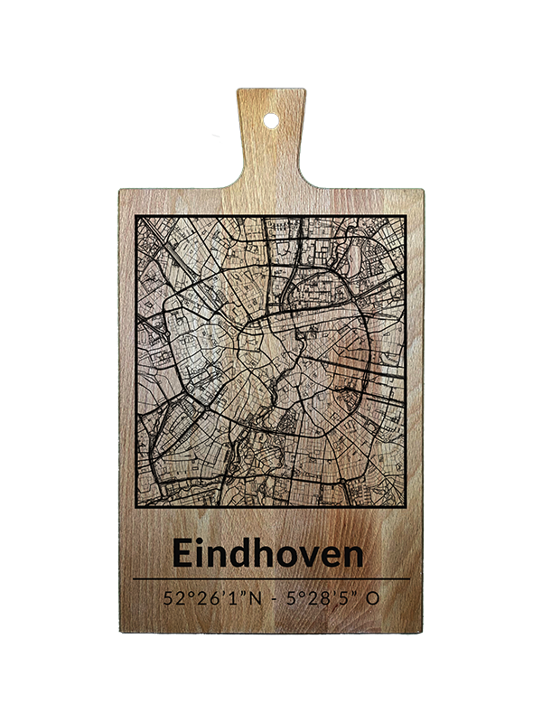 Borrelplank met stadsplattegrond – Stad Eindhoven – handgemaakt cadeau – Vierkant