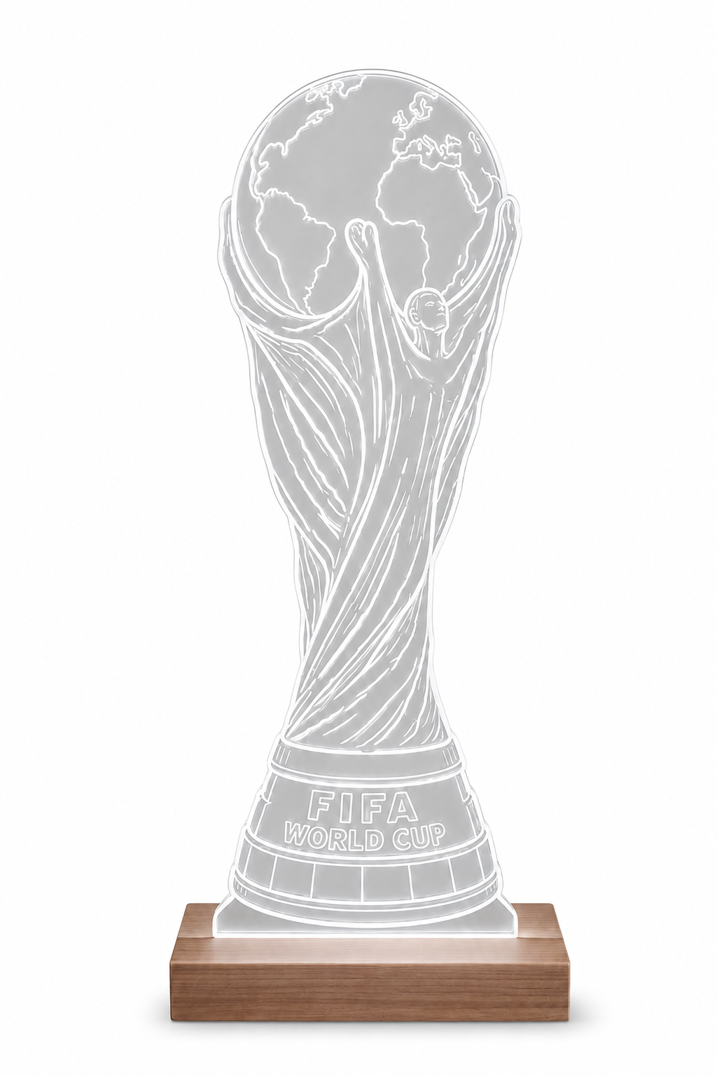 FIFA World Cup acryl LED lamp met voetbal trofee design op houten basis