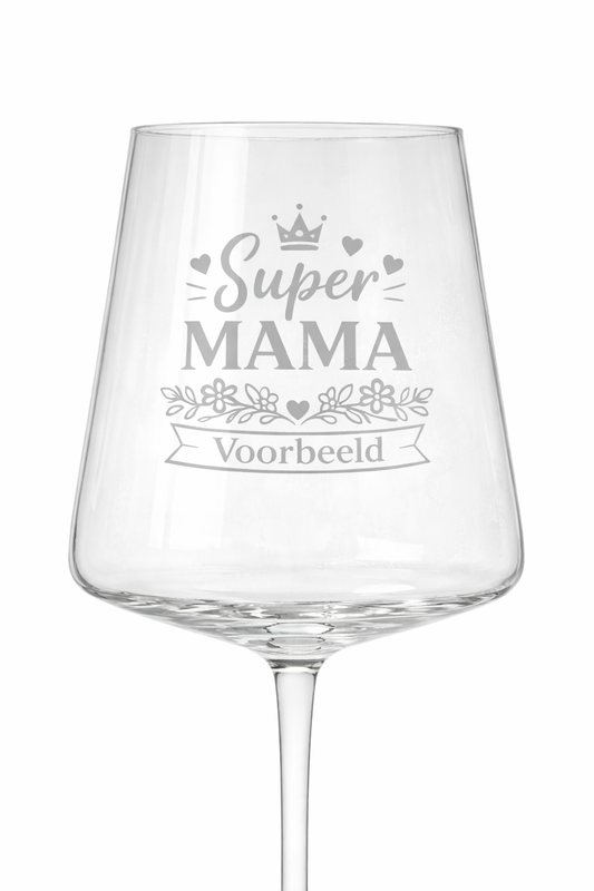 Gegraveerd wijnglas super mama detail gravure - gepersonaliseerd cadeau