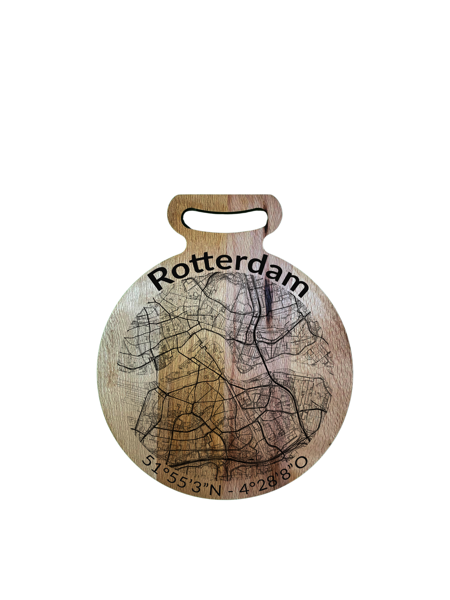Borrelplank met stadsplattegrond – Stad naar keuze & handgemaakt cadeau – Rond