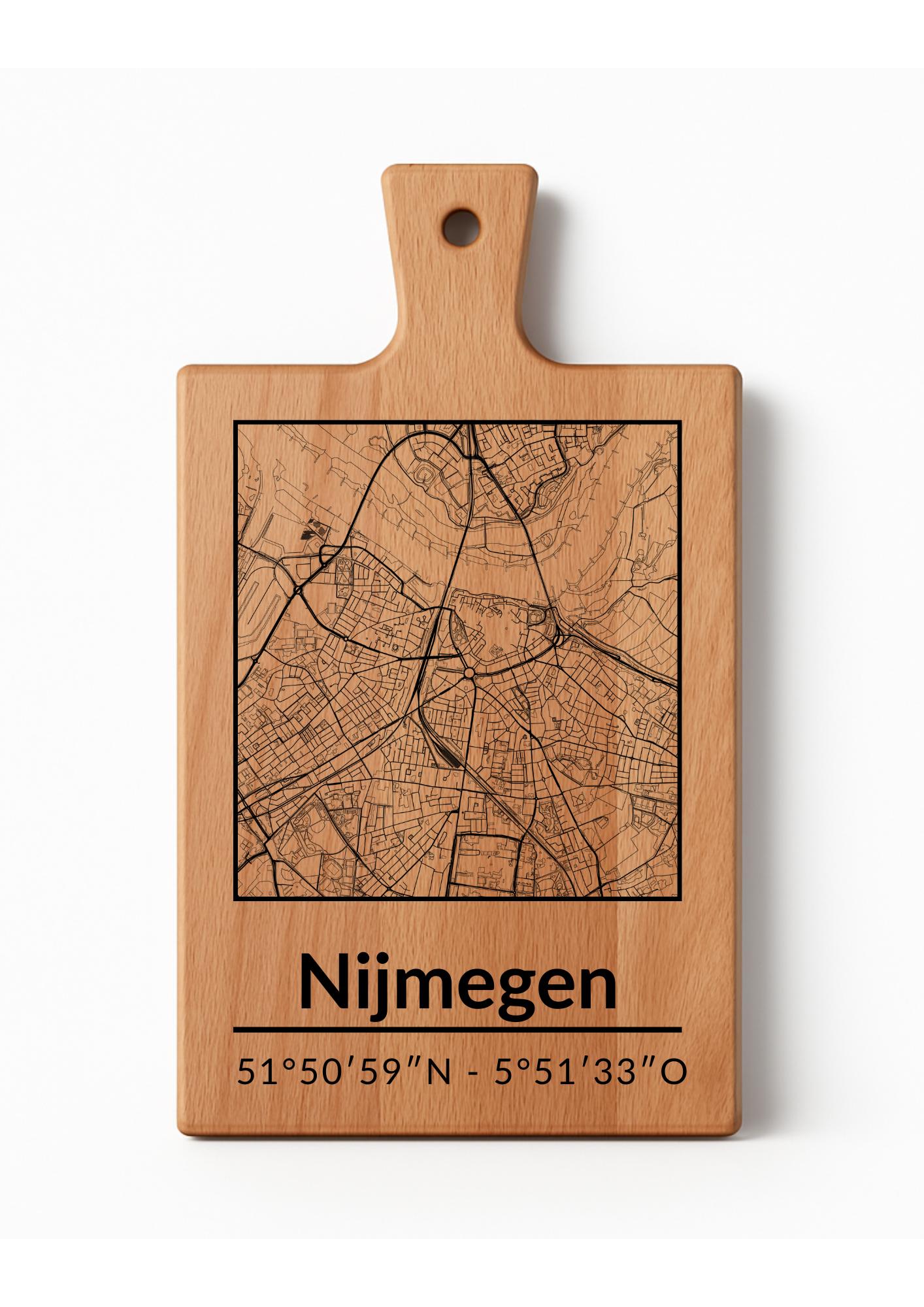 Stadsplattegrond Rechthoek – Gepersonaliseerde houten borrelplanken & snijplanken
