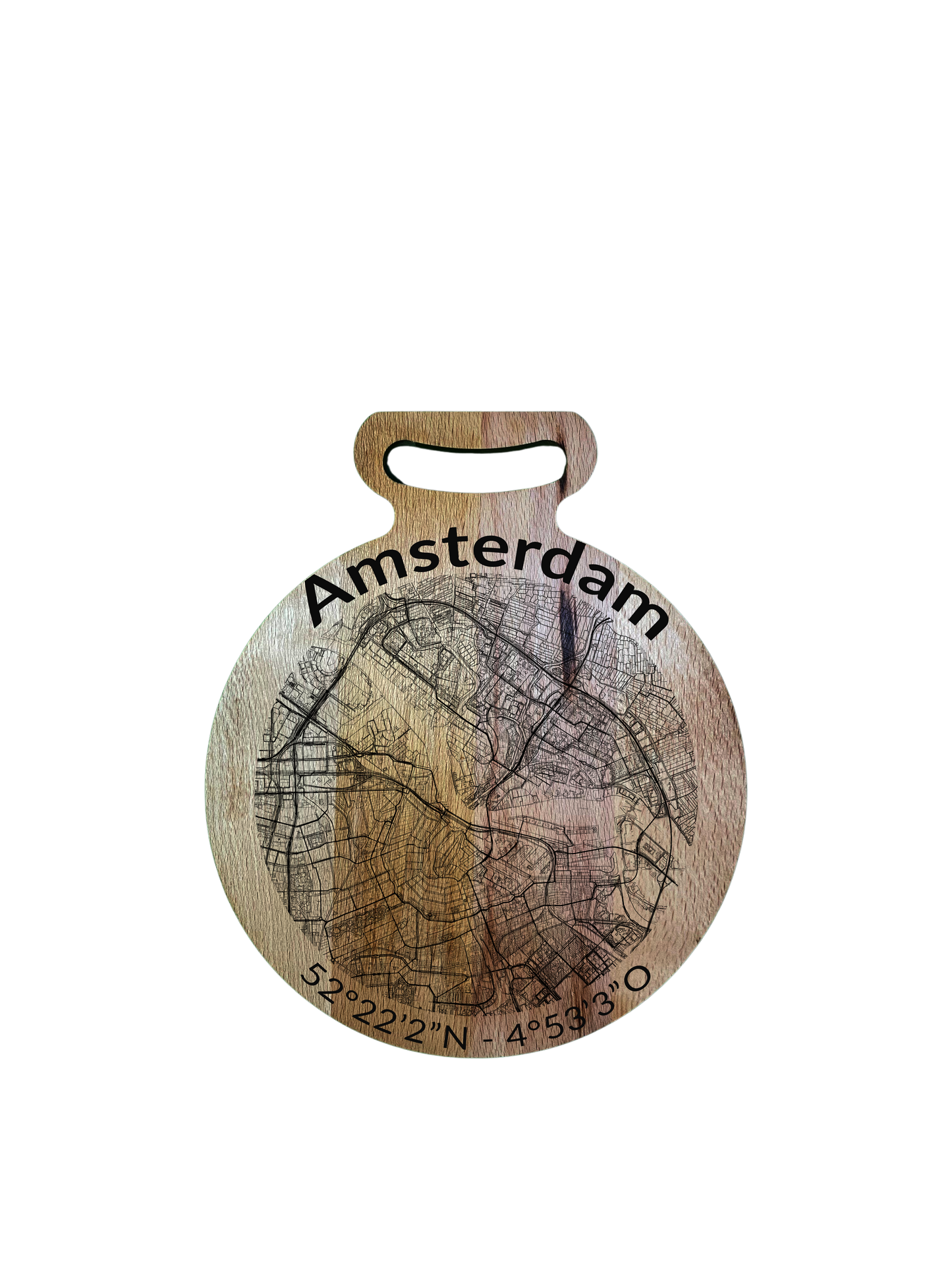 Borrelplank met stadsplattegrond – Stad naar keuze & handgemaakt cadeau – Rond