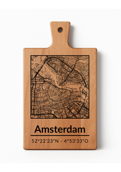 Borrelplank Amsterdam met stadsgravure - Gepersonaliseerd Cadeau - Serveerplank Rechthoek