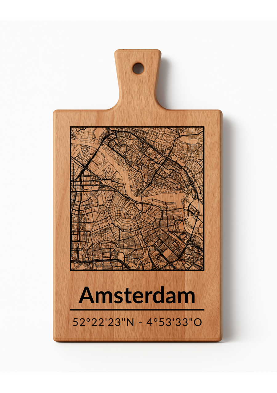 Borrelplank Amsterdam met stadsgravure | Gepersonaliseerd cadeau