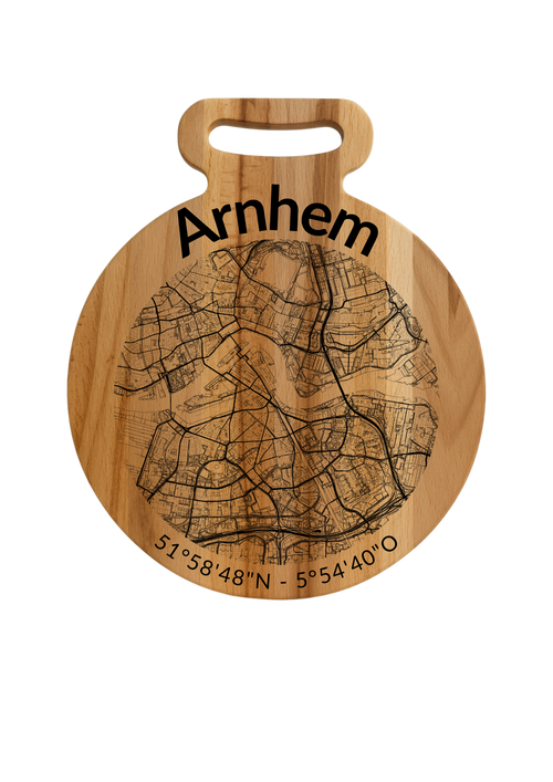 Ronde borrelplank Arnhem met stadsgravure | Gepersonaliseerd cadeau