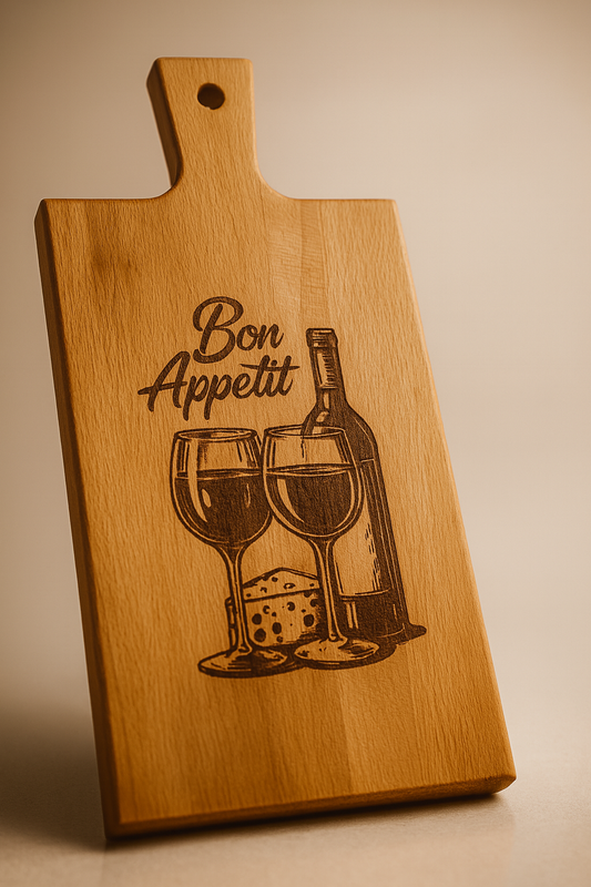 Snijplank 'Bon Appetit' – Borrelplank van Beukenhout met Gravure – Oakman Objects