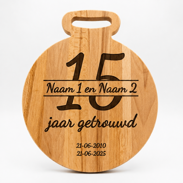 15 Jaar Getrouwd Cadeau - Gegraveerde Borrelplank