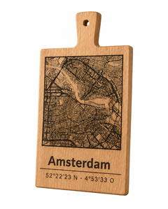 Borrelplank Amsterdam met stadsgravure - Gepersonaliseerd Cadeau - Serveerplank Rechthoek