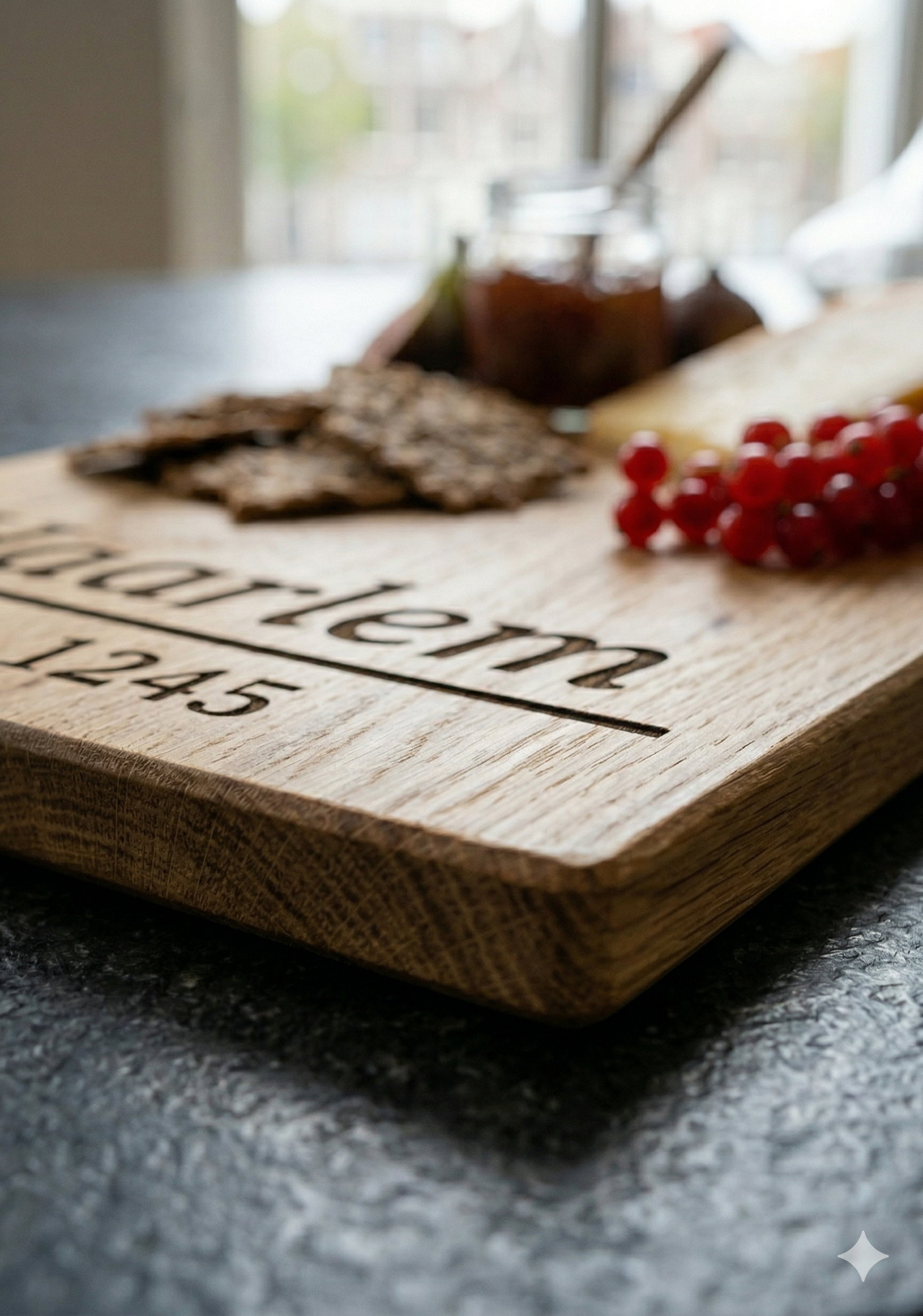 Borrelplank Haarlem met Stadsnaam en Stadsoprichting - Gepersonaliseerd cadeau