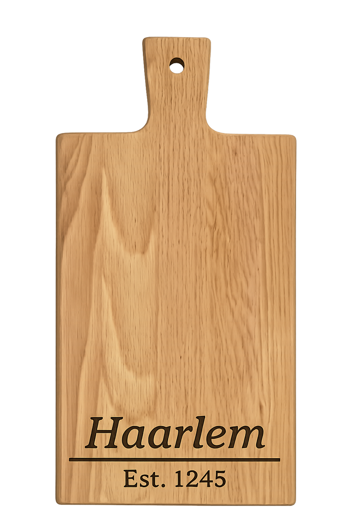 Borrelplank Haarlem met Stadsnaam en Stadsoprichting - Gepersonaliseerd cadeau