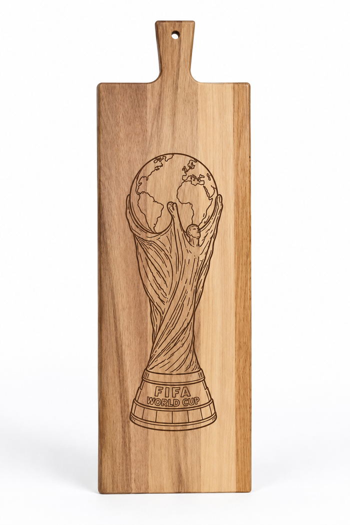 Borrelplank met World Cup trofee gravure | Cadeau voor voetbalfans