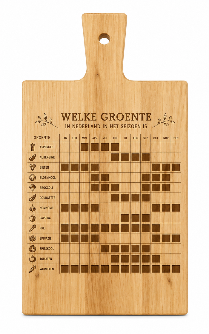 Borrelplank met Nederlandse groentekalender | Seizoenscadeau
