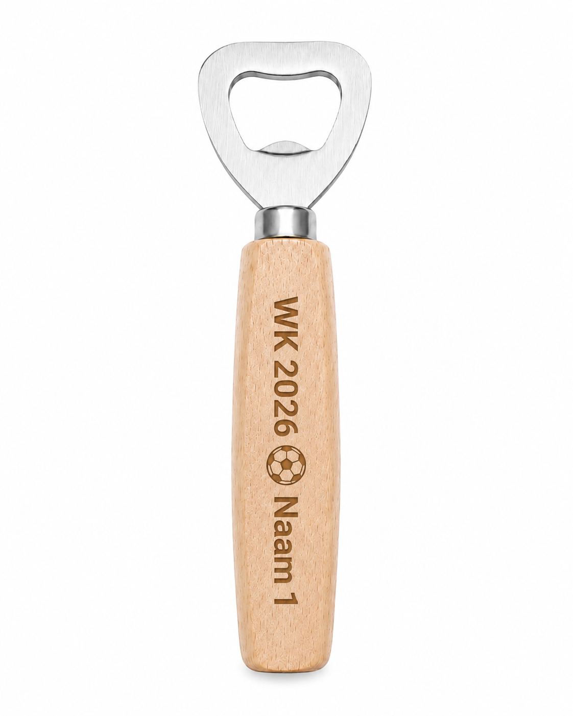 Houten flessenopener WK 2026 met naam | Gepersonaliseerd voetbalcadeau