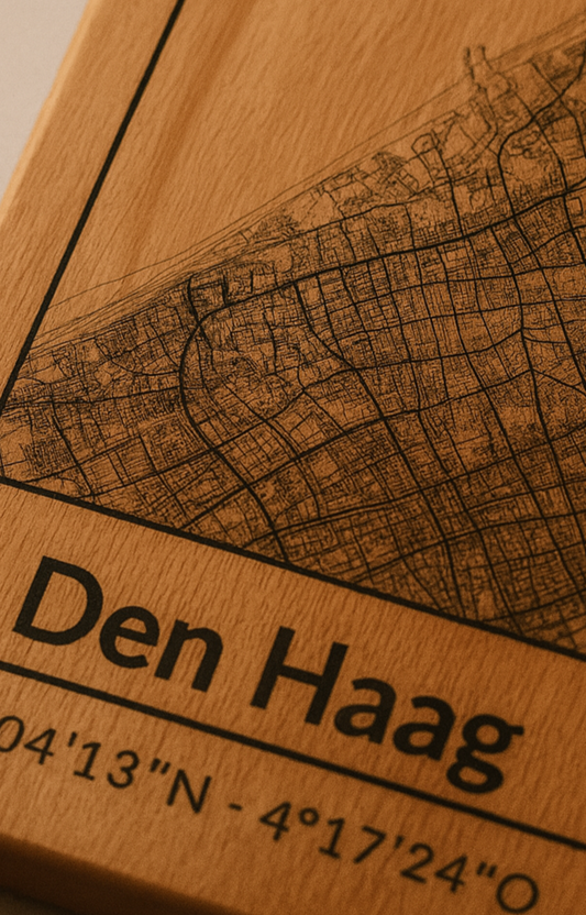 Snijplank Den Haag – Borrelplank van Beukenhout met Gravure Stadsplattegrond – Oakman Objects