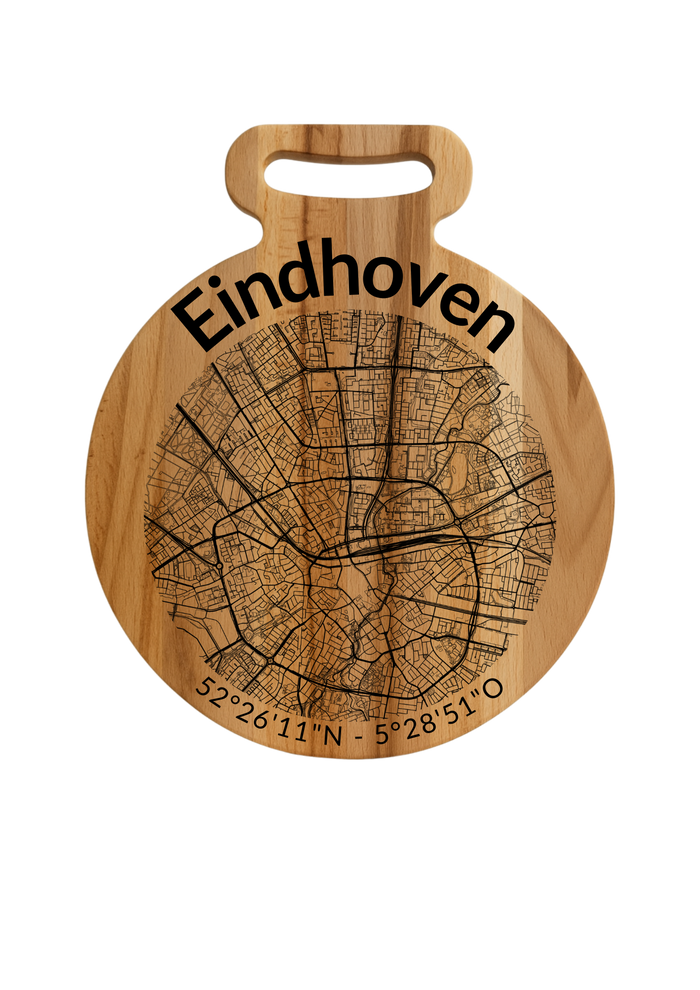 Ronde borrelplank Eindhoven met stadsgravure - Gepersonaliseerd cadeau