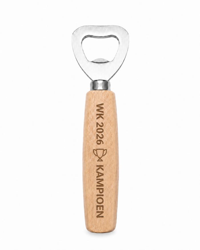Houten flessenopener WK 2026 Kampioen | Cadeau voor voetbalfans