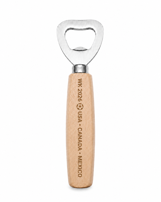 Houten flessenopener WK 2026 USA Canada Mexico | Voetbalcadeau