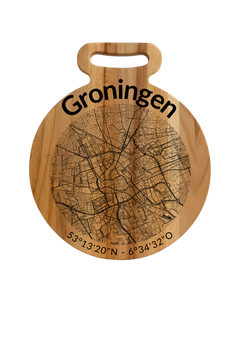 Ronde borrelplank Groningen met stadsgravure - Gepersonaliseerd cadeau