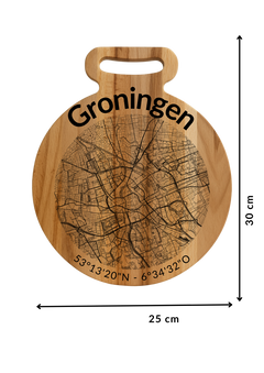 Ronde borrelplank Groningen met stadsgravure - Gepersonaliseerd cadeau