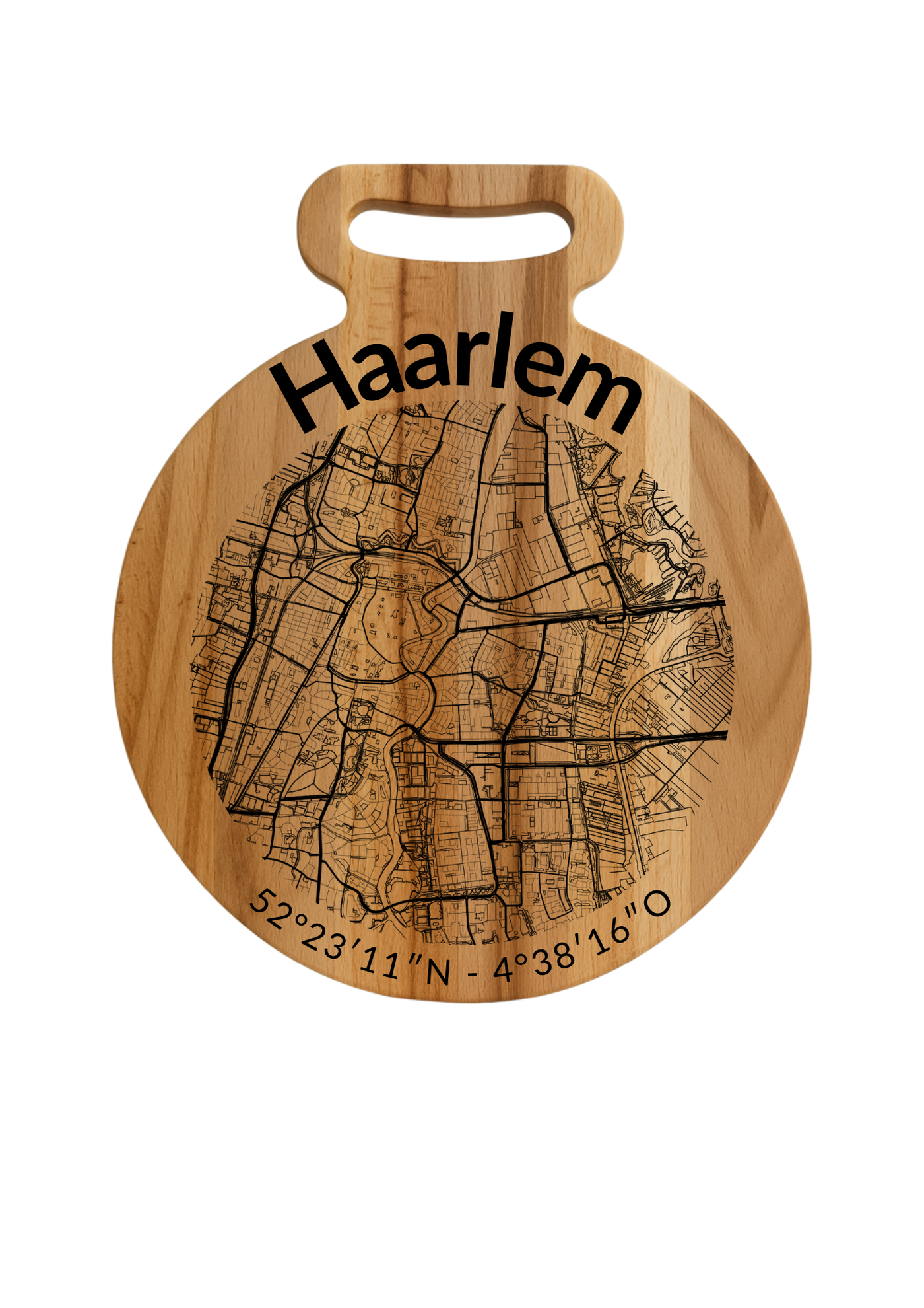 Ronde borrelplank Haarlem met stadsgravure - Gepersonaliseerd cadeau