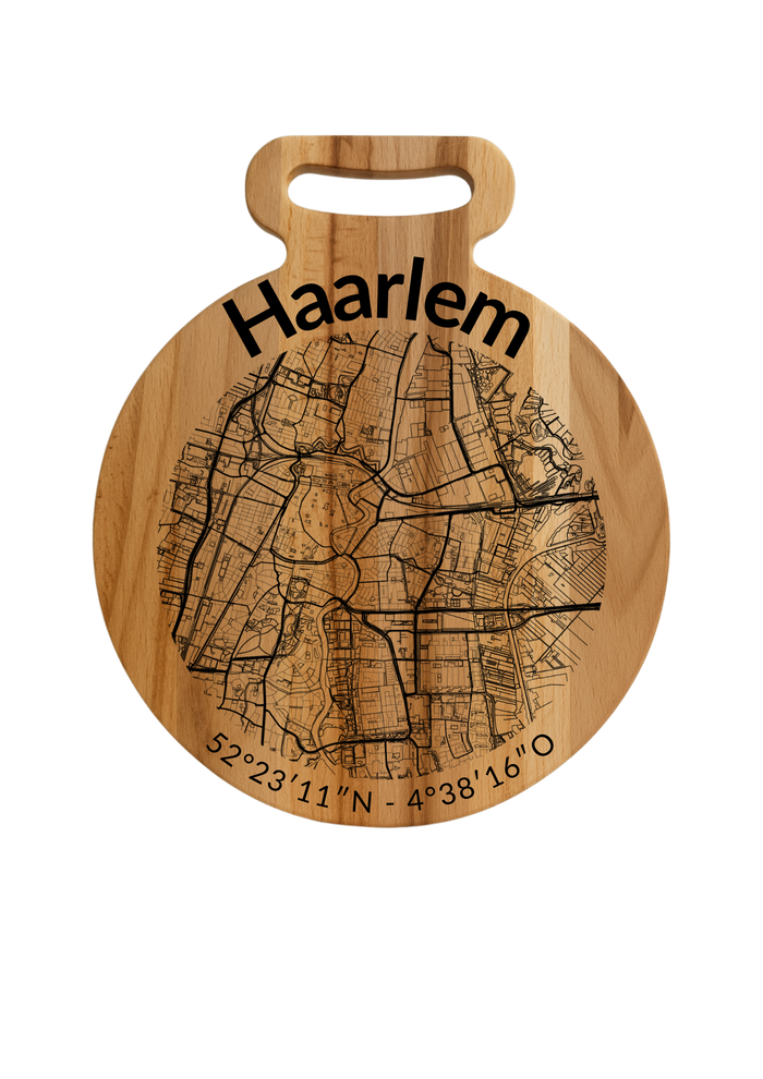 Ronde borrelplank Haarlem met stadsgravure - Gepersonaliseerd cadeau