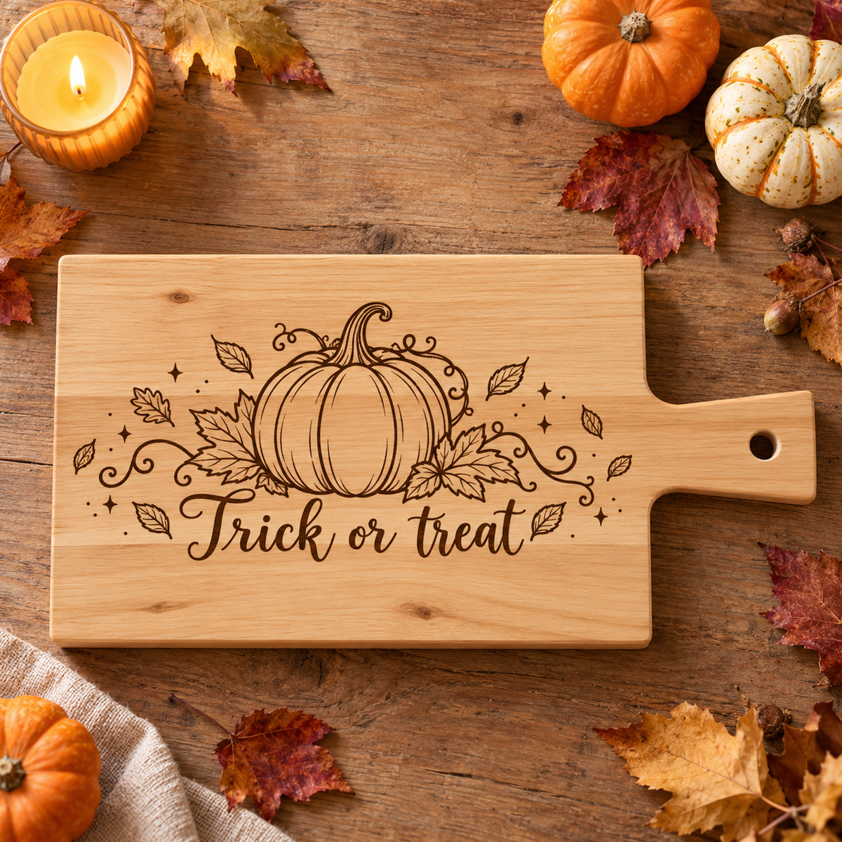 Borrelplank met pompoen gravure | Gegraveerd Halloweencadeau
