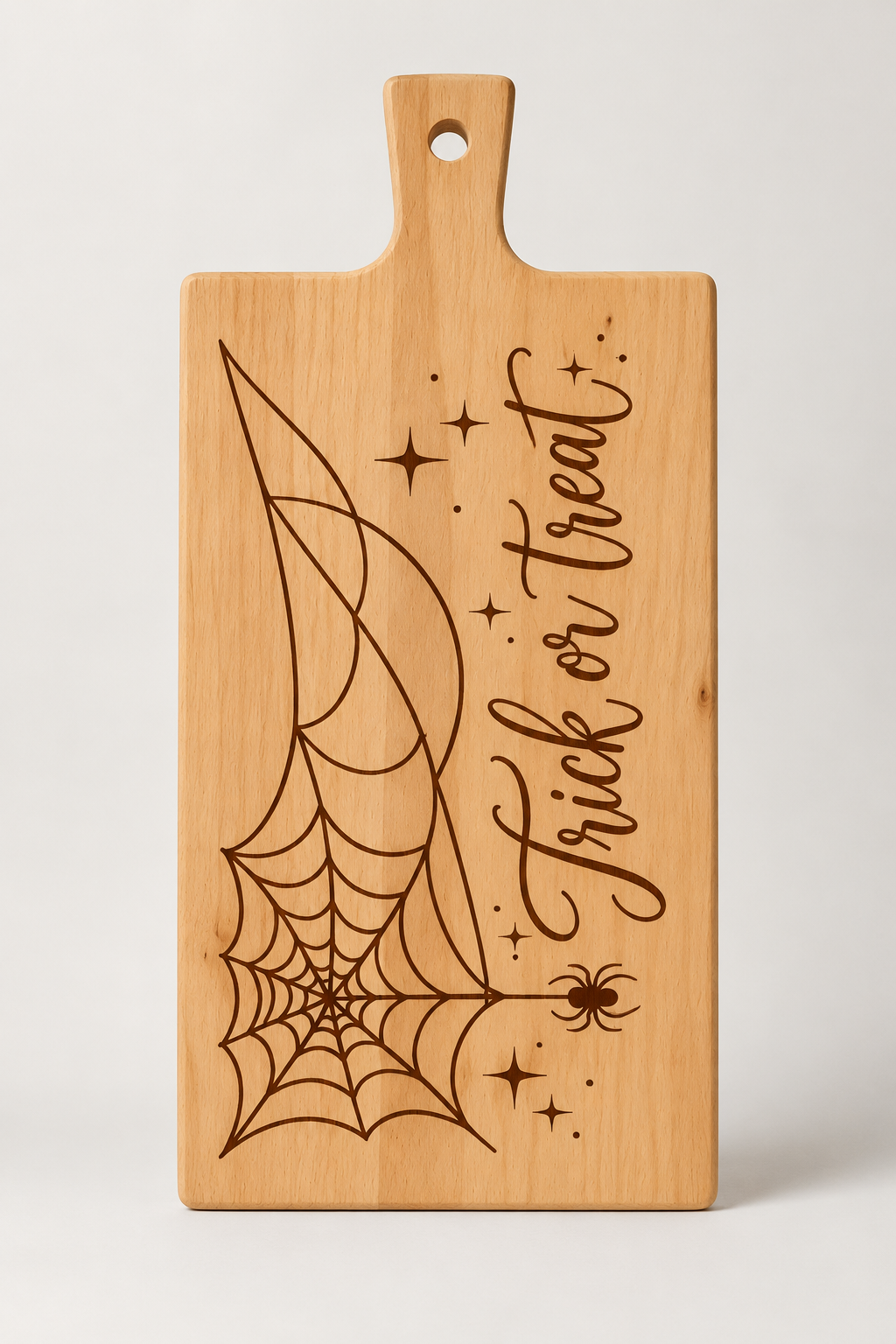 Borrelplank met spinnenweb gravure | Gegraveerd Halloweencadeau