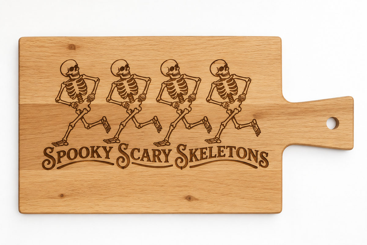 Borrelplank met dansende skeletten | Gegraveerd Halloweencadeau