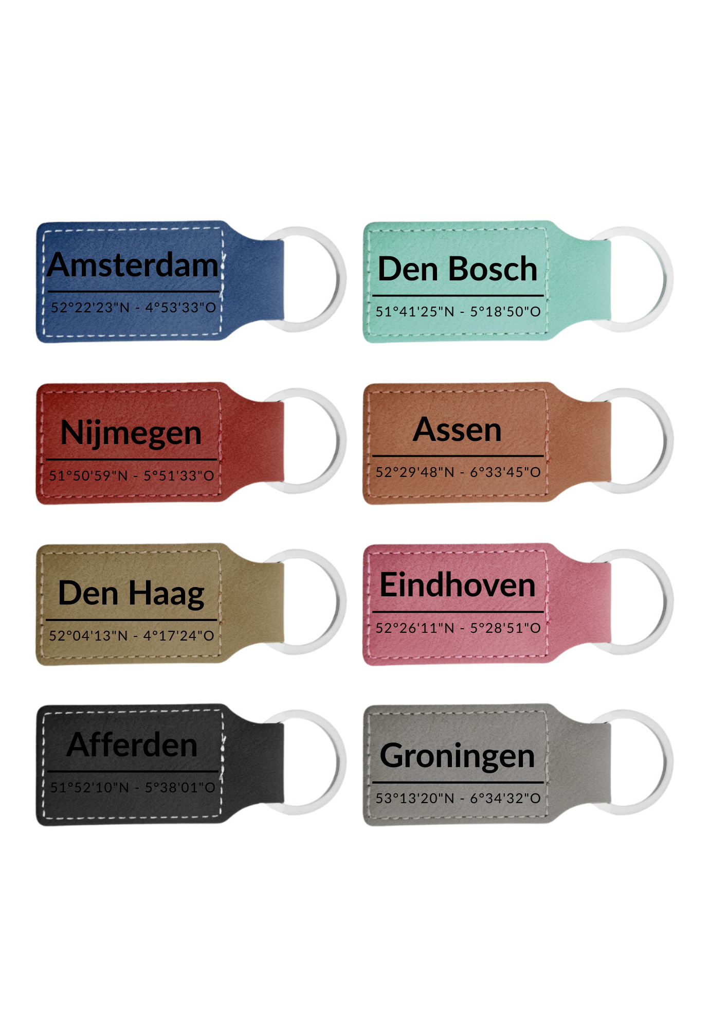 Leren Sleutelhanger met Plaatsnaam – Handgemaakt & Persoonlijk Cadeau – Rechthoekig Design