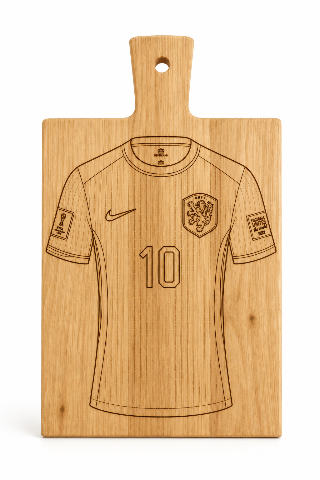 Voetbalshirt borrelplank Nederland 10 - Gegraveerd voetbal cadeau