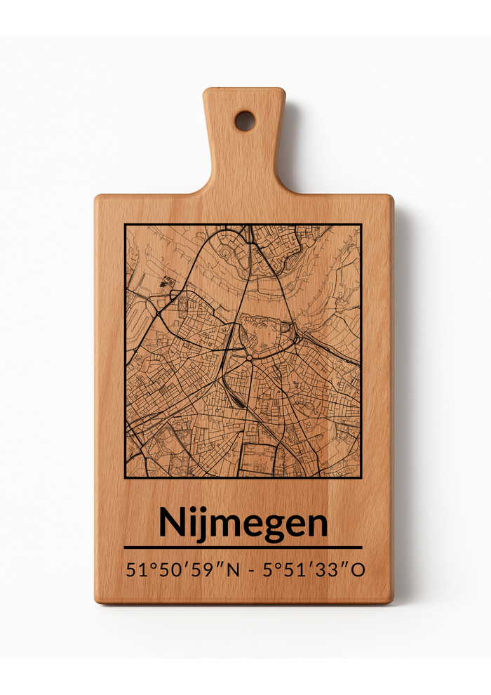 Borrelplank Nijmegen met stadsgravure - Gepersonaliseerd Cadeau - Serveerplank Rechthoek