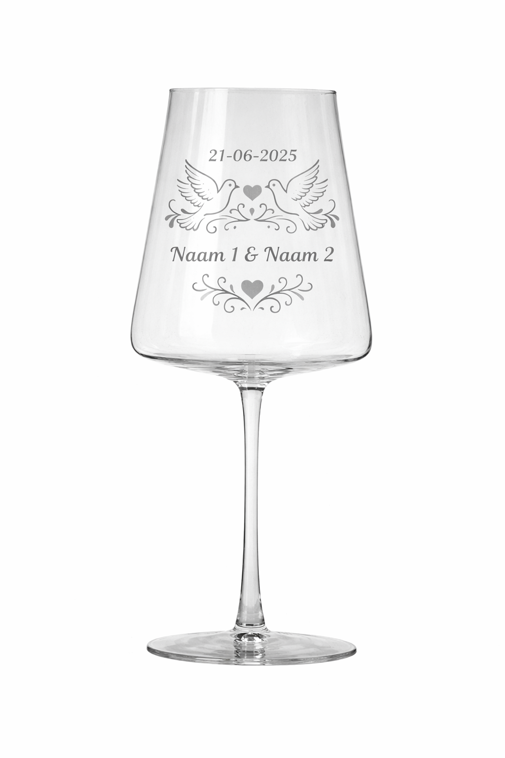 Gegraveerd wijnglas met namen en datum - Trouwcadeau 52 cl