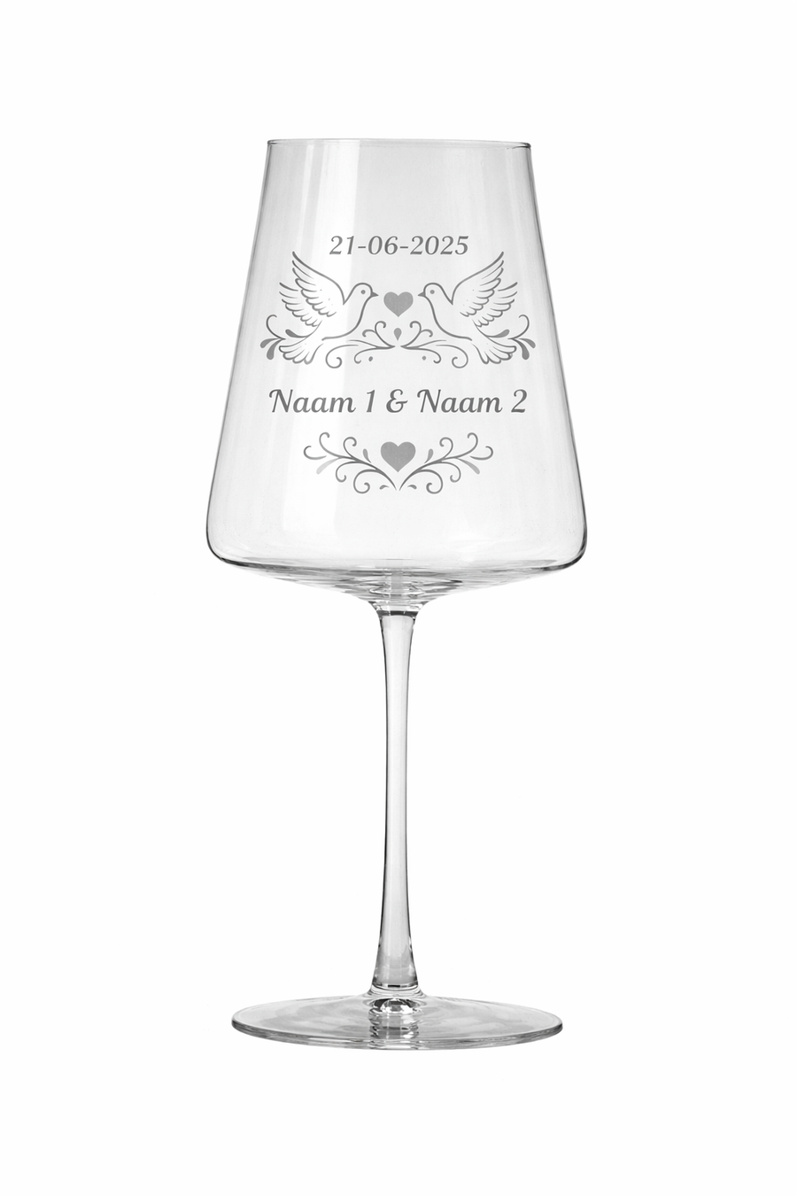 Gegraveerd wijnglas met namen en datum | Trouwcadeau 52 cl