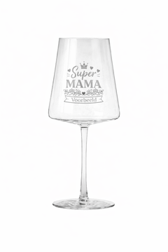 Gegraveerd wijnglas Super mama met naam - Moederdagcadeau