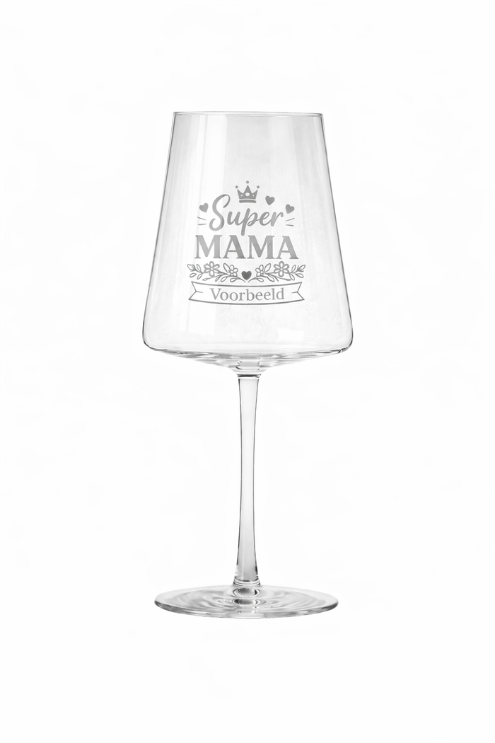 Gegraveerd wijnglas Super mama met naam - Moederdagcadeau