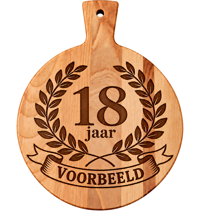 Ronde borrelplank 18 jaar met naam | Persoonlijk cadeau