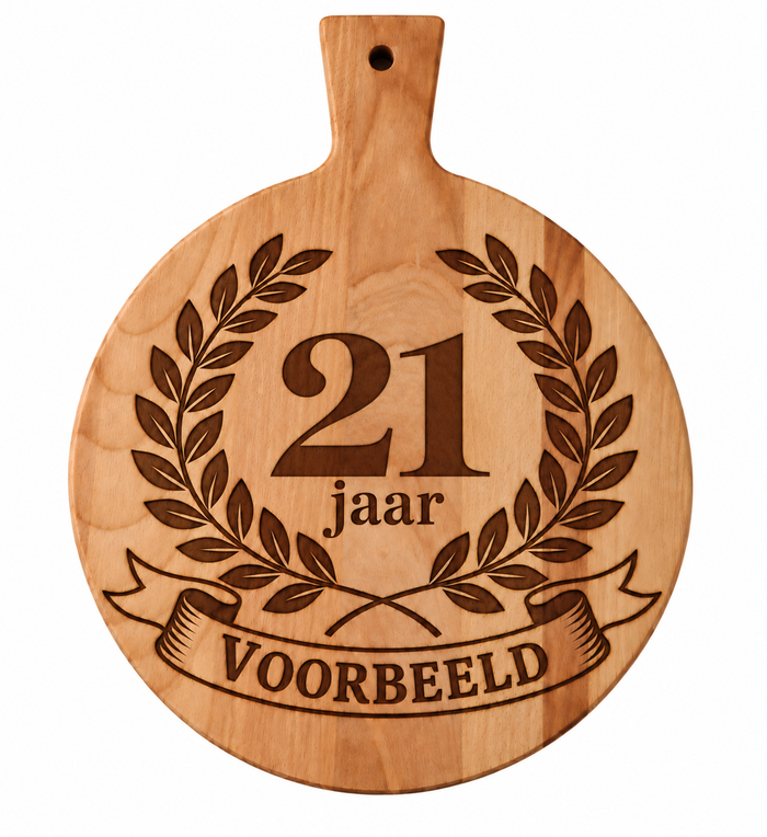 Ronde borrelplank 21 jaar met naam | Persoonlijk cadeau