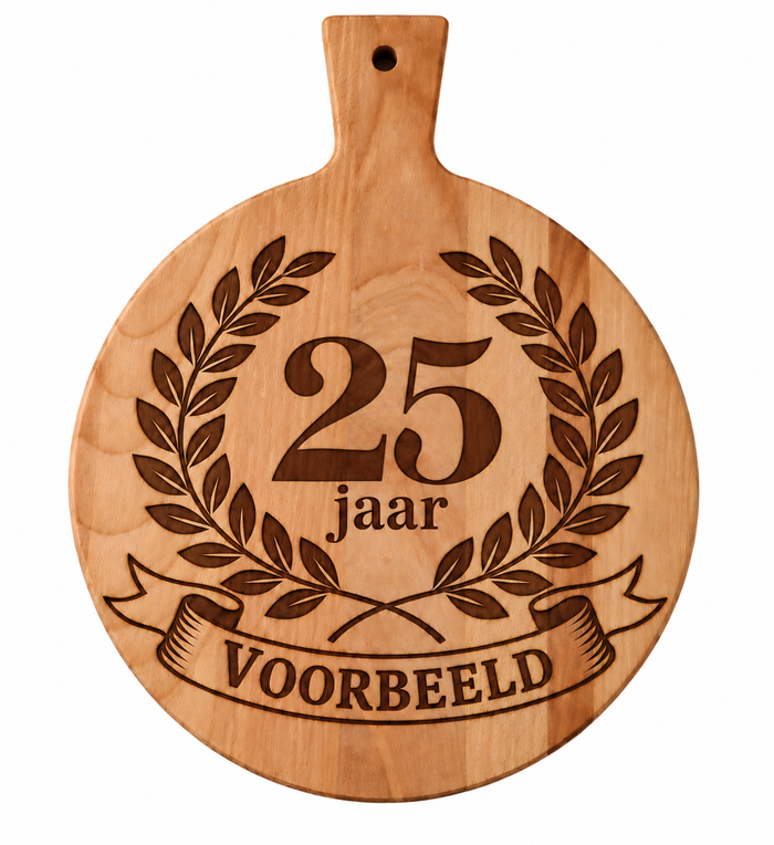 Ronde borrelplank 25 jaar met naam | Persoonlijk cadeau