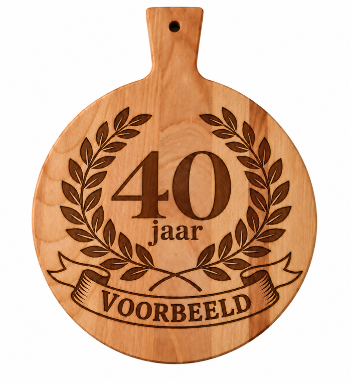 Ronde borrelplank 40 jaar met naam | Persoonlijk cadeau