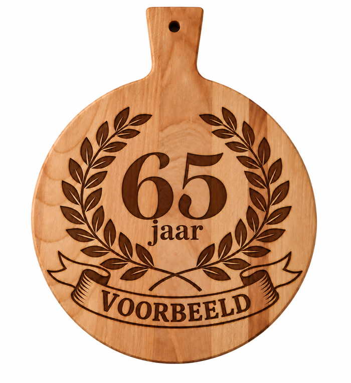 Ronde borrelplank 65 jaar met naam | Persoonlijk cadeau