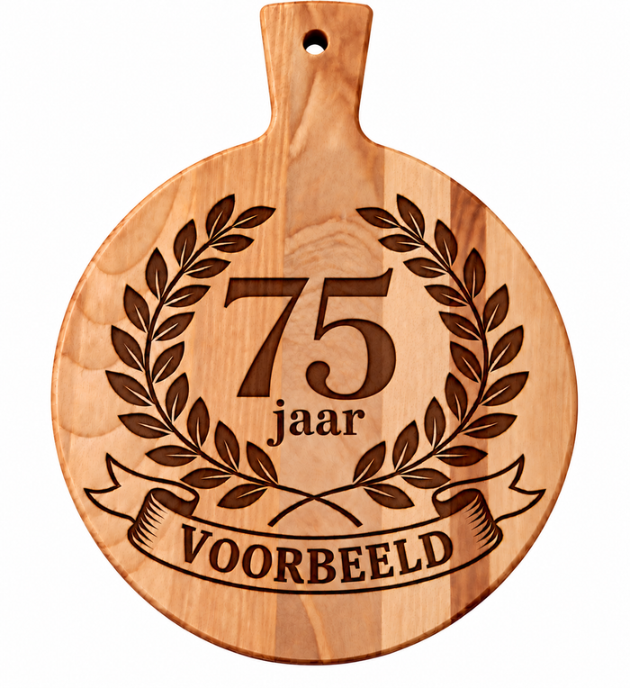 Ronde borrelplank 75 jaar met naam | Persoonlijk cadeau