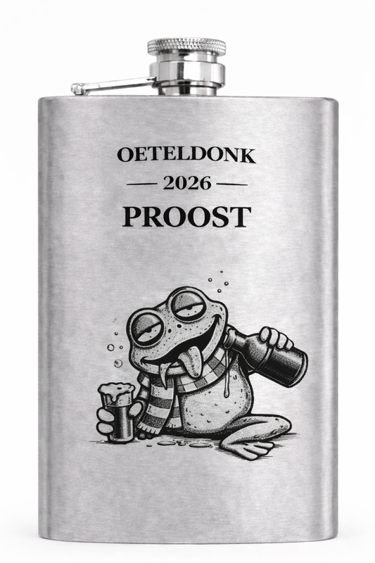 Gegraveerde veldfles Oeteldonk kikker carnaval - 235 ml gepersonaliseerd
