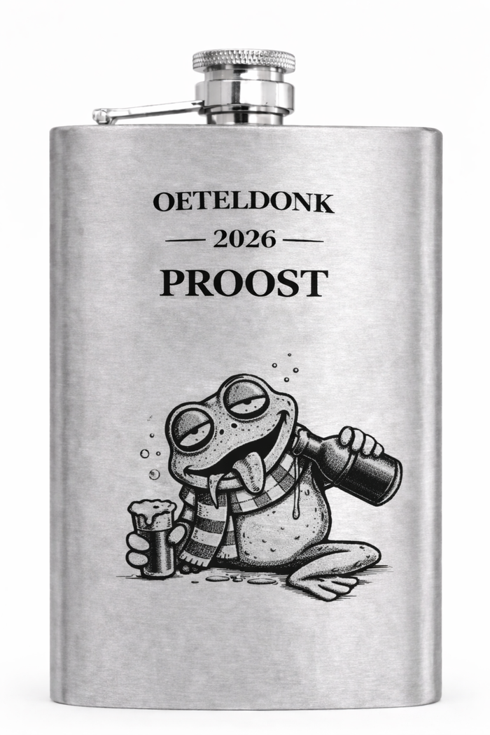 Gegraveerde veldfles Oeteldonk - Oeteldonk en kikker - 235 ml