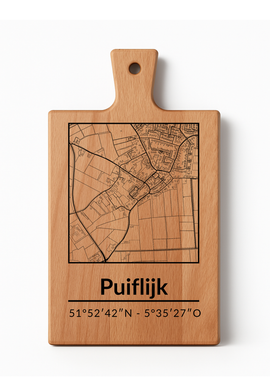 Borrelplank Rechthoek dorp Maas en Waal - Gepersonaliseerde beukenhouten Serveerplank