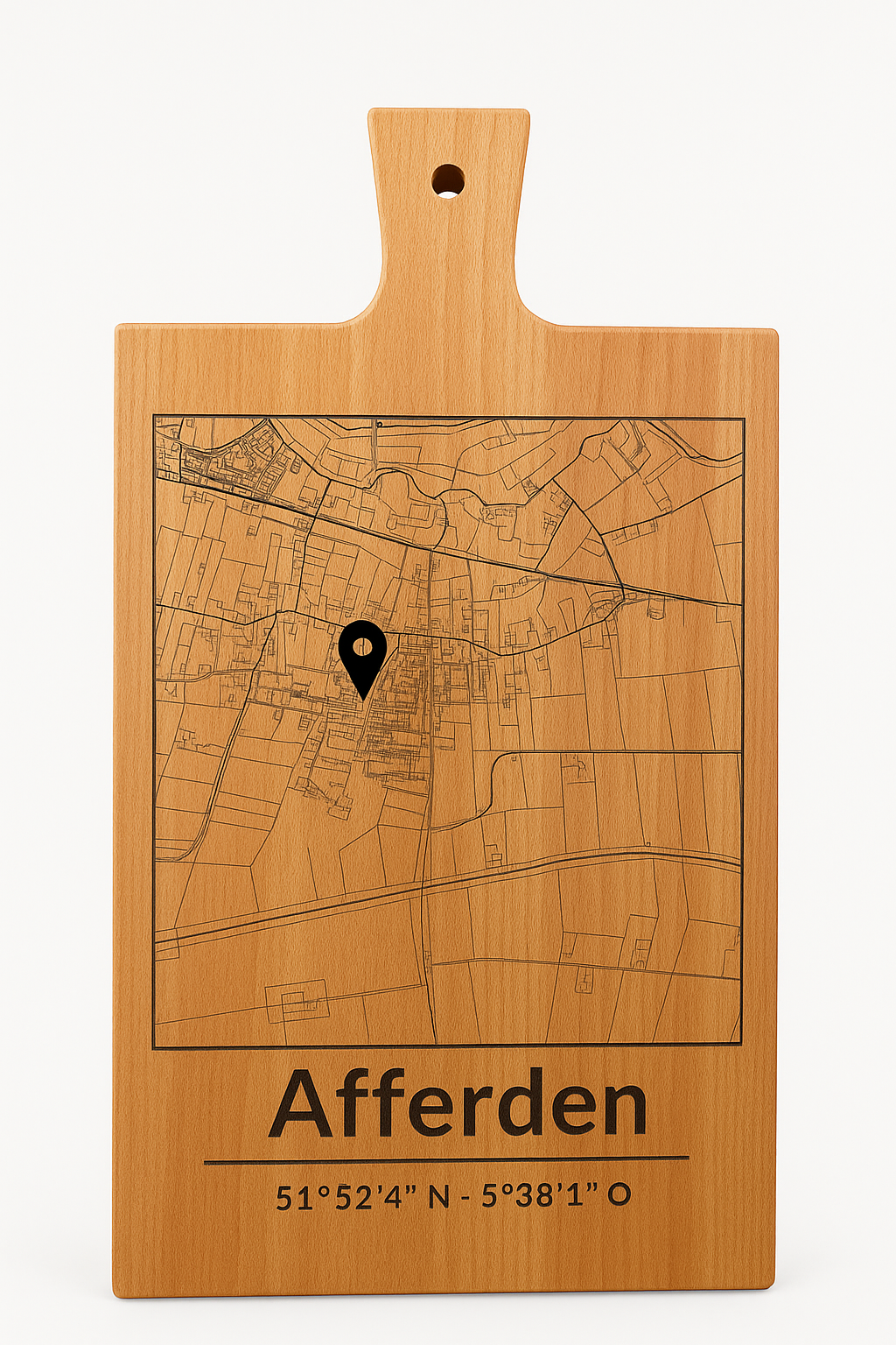 Borrelplank met stadsplattegrond – Gepersonaliseerd & handgemaakt cadeau – rechthoek