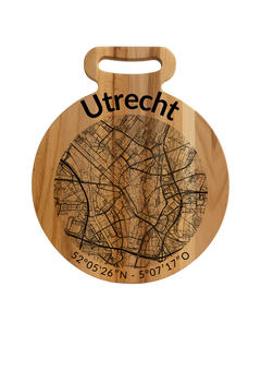 Ronde borrelplank Utrecht met stadsgravure - Gepersonaliseerd cadeau