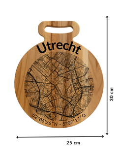 Ronde borrelplank Utrecht met stadsgravure - Gepersonaliseerd cadeau