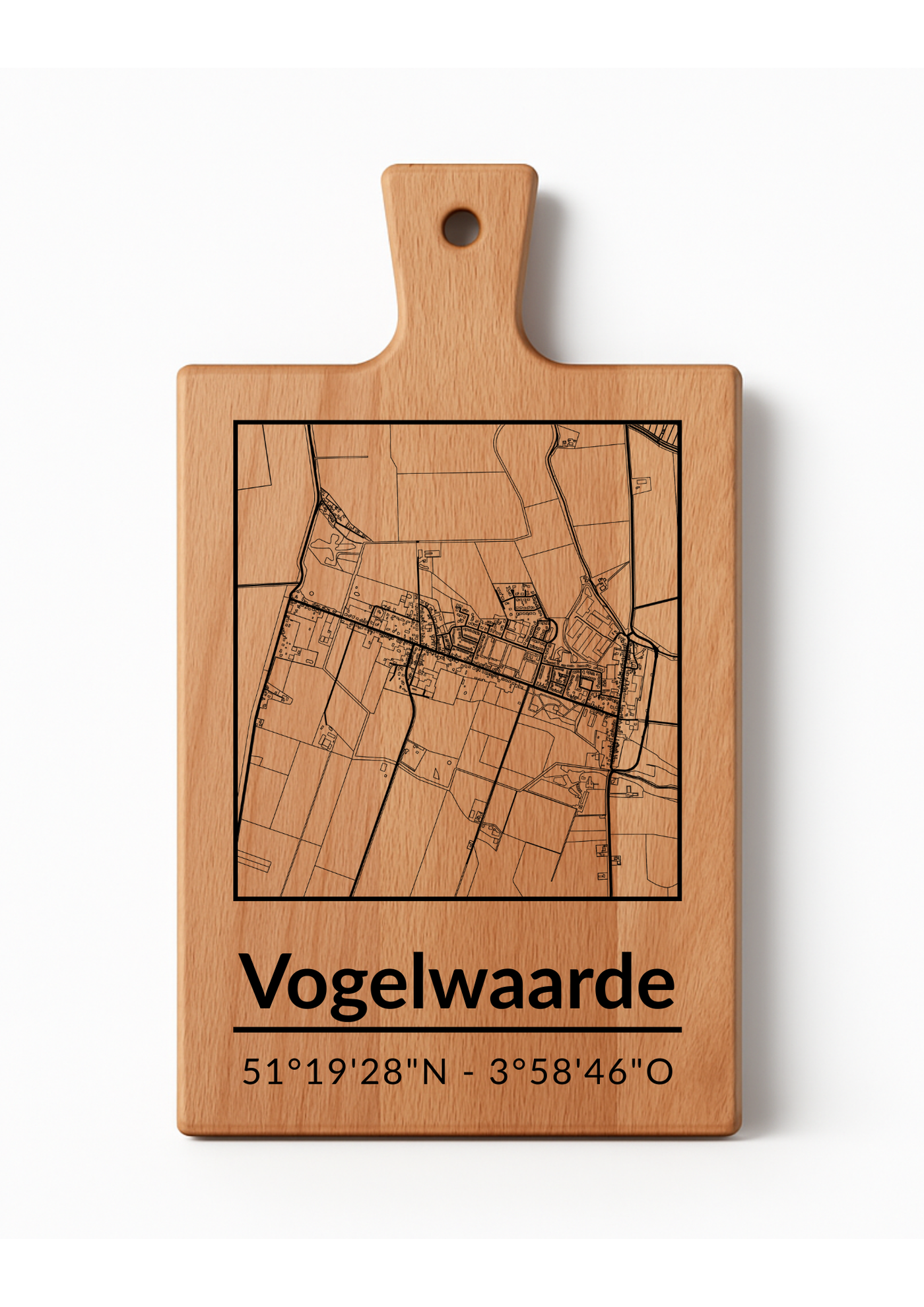 Borrelplank Vogelwaarde met dorpsgravure - Gepersonaliseerd cadeau